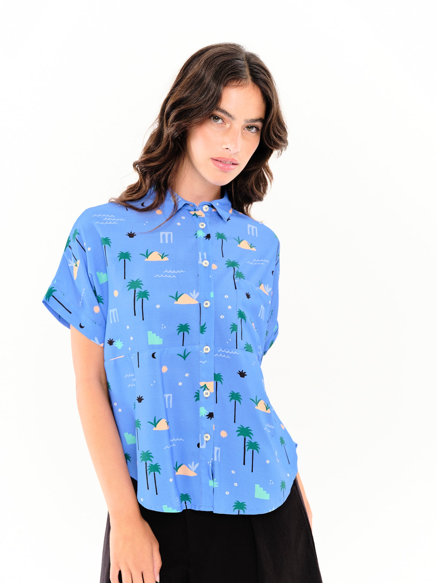 Chemise manches courtes Palm Springs azur