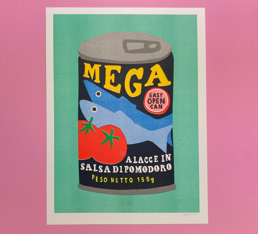 affiche 30x40 cm risographie signée Boite de sardines à la tomate