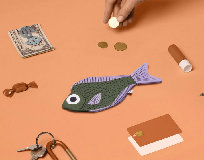 Trousse poisson balayeur kaki lila