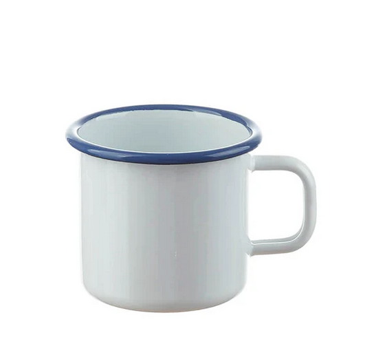 Mug en acier émaillé blanc bleu