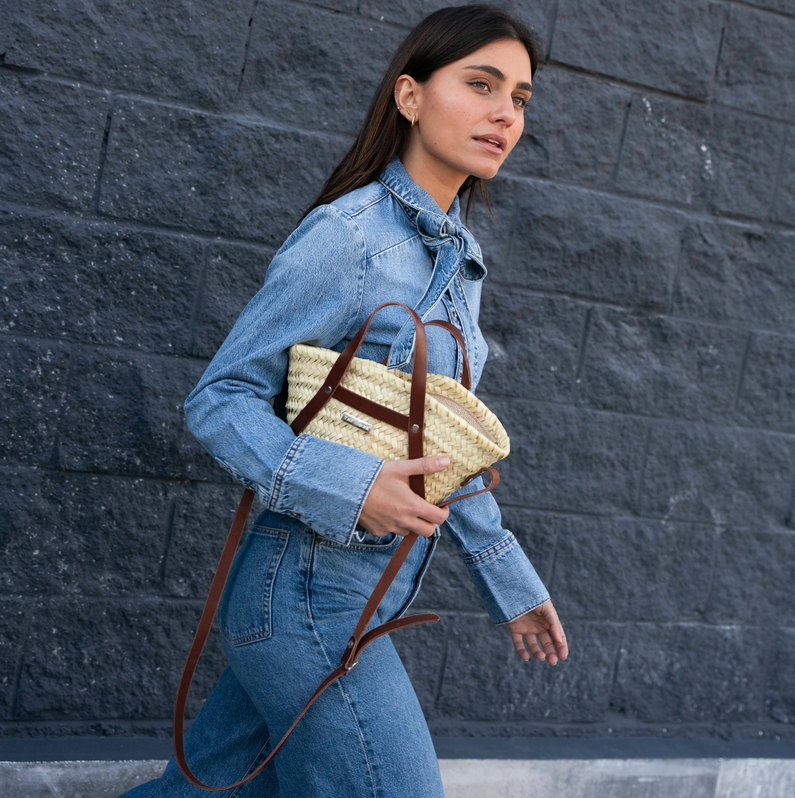Le sac panier cuir Sunset Chataigne