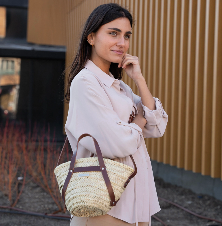 Le sac panier cuir Sunset Chataigne
