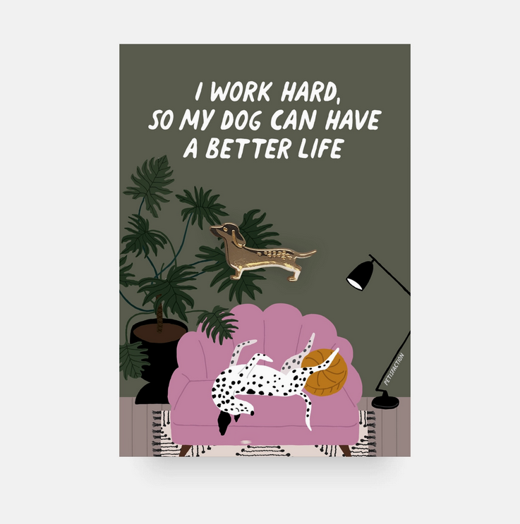 Mini pin's sur carte Teckel work hard
