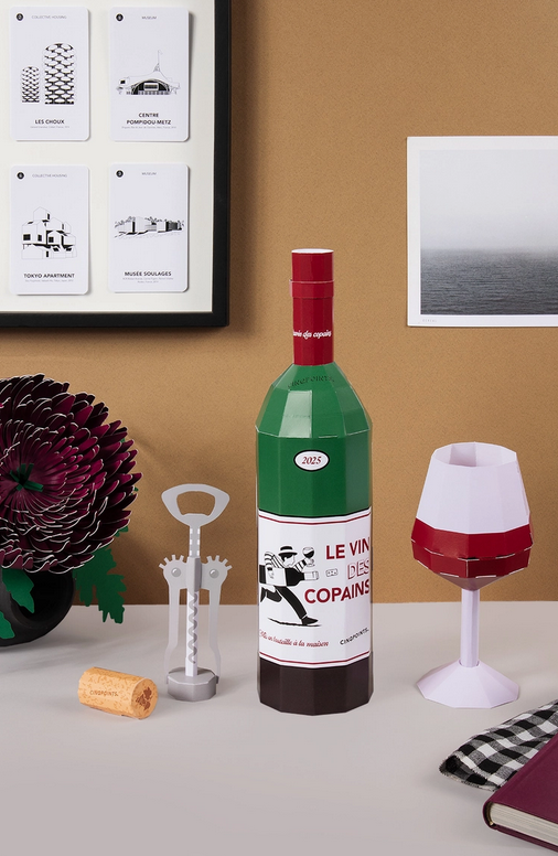 Kit assemblage papier 3D Bouteille de vin