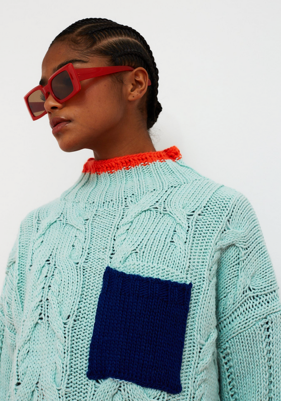 Pull Waffle bleu