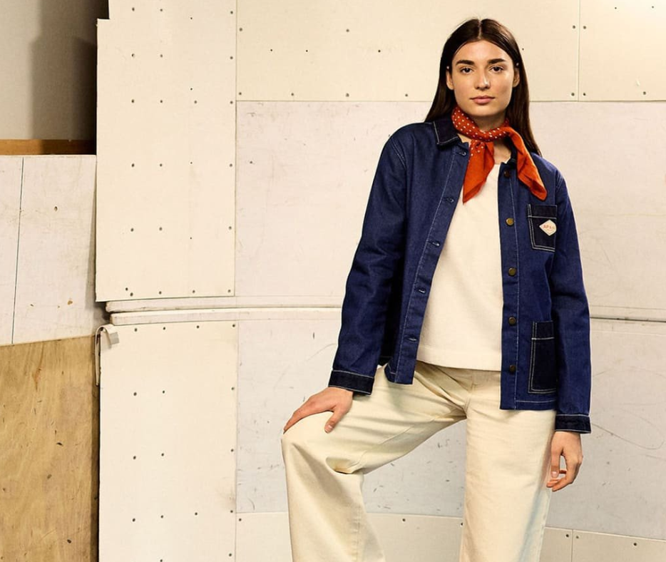 Veste worker denim contrasté