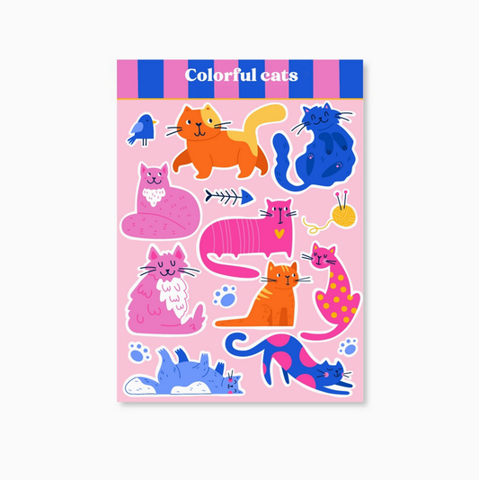 Planche stickers A6 Colorful Cats