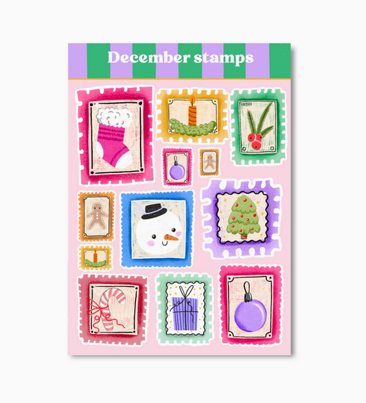 Planche stickers A6 Christmas december stamps