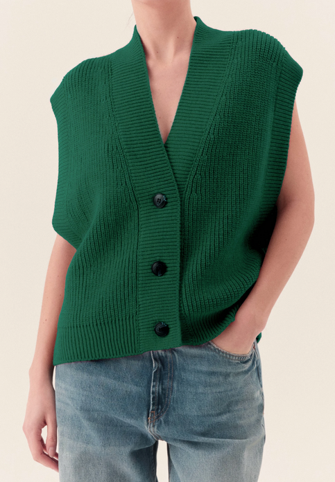 Gilet maille sans manches / Vert ou beige