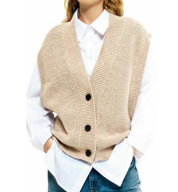 Gilet maille sans manches / Vert ou beige