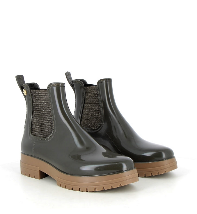 Boots de pluie Chunky kaki beige / élastique pailleté