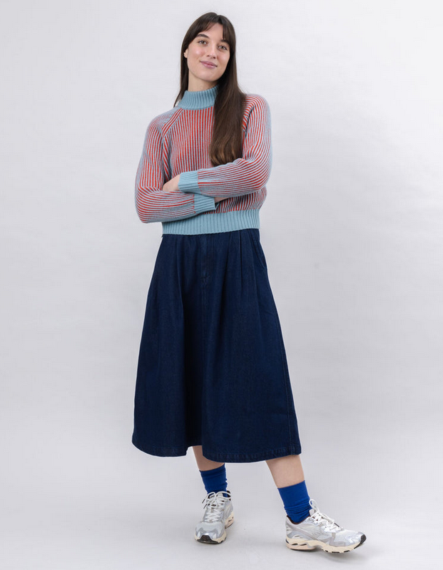 Jupe midi en denim coton et Tencel