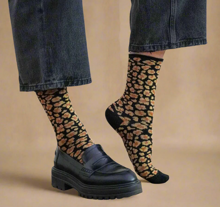 Chaussettes léopard paillettes noires