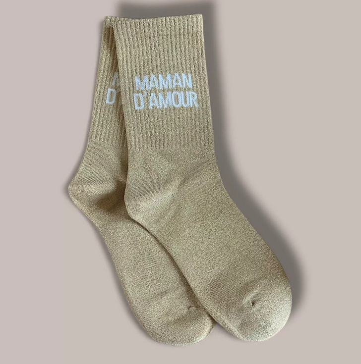Chaussettes paillettes message Maman d'amour
