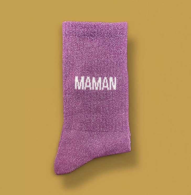 Chaussettes paillettes message Maman