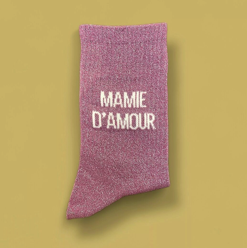Chaussettes paillettes message Mamie d'amour