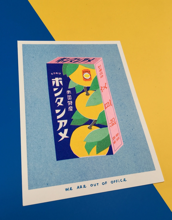 affichette art risographie paquet de bonbons japonais