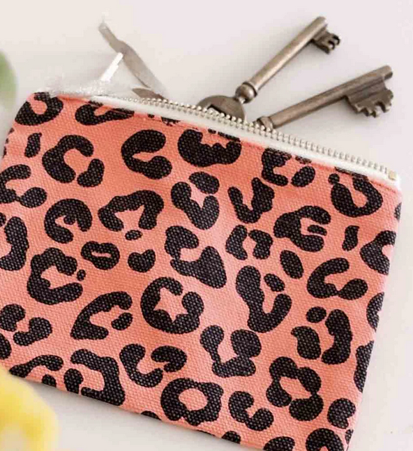 trousse porte-monnaie Marie léopard corail