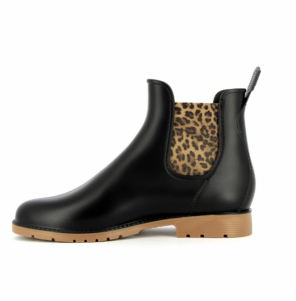 Bottines de pluie noir léopard