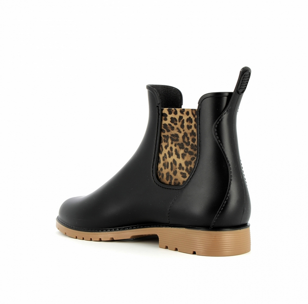 Bottines de pluie noir léopard