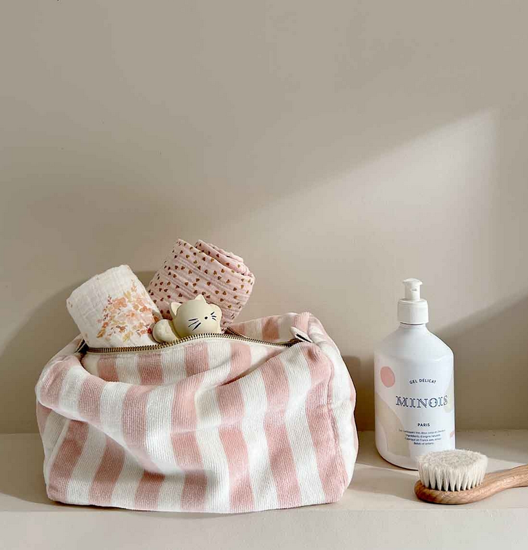 Big Trousse de toilette rayée rose