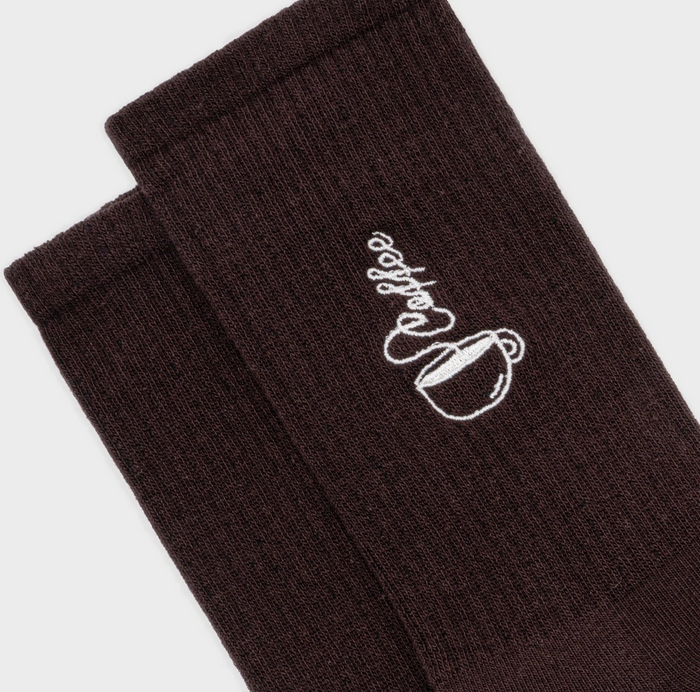 Chaussettes coton bio Coffee lovers broderie marron 41-46