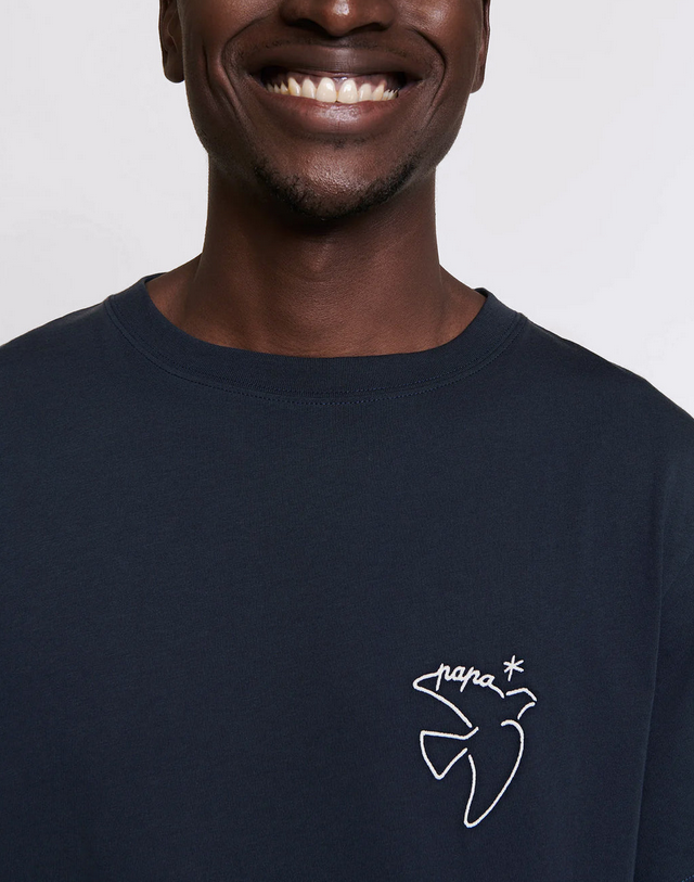 T-shirt brodé Papa bird en coton bio - charbon marine émoi émoi