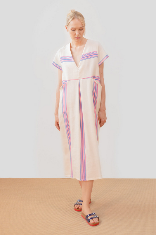 Robe Riviera bleu rose fluo en coton