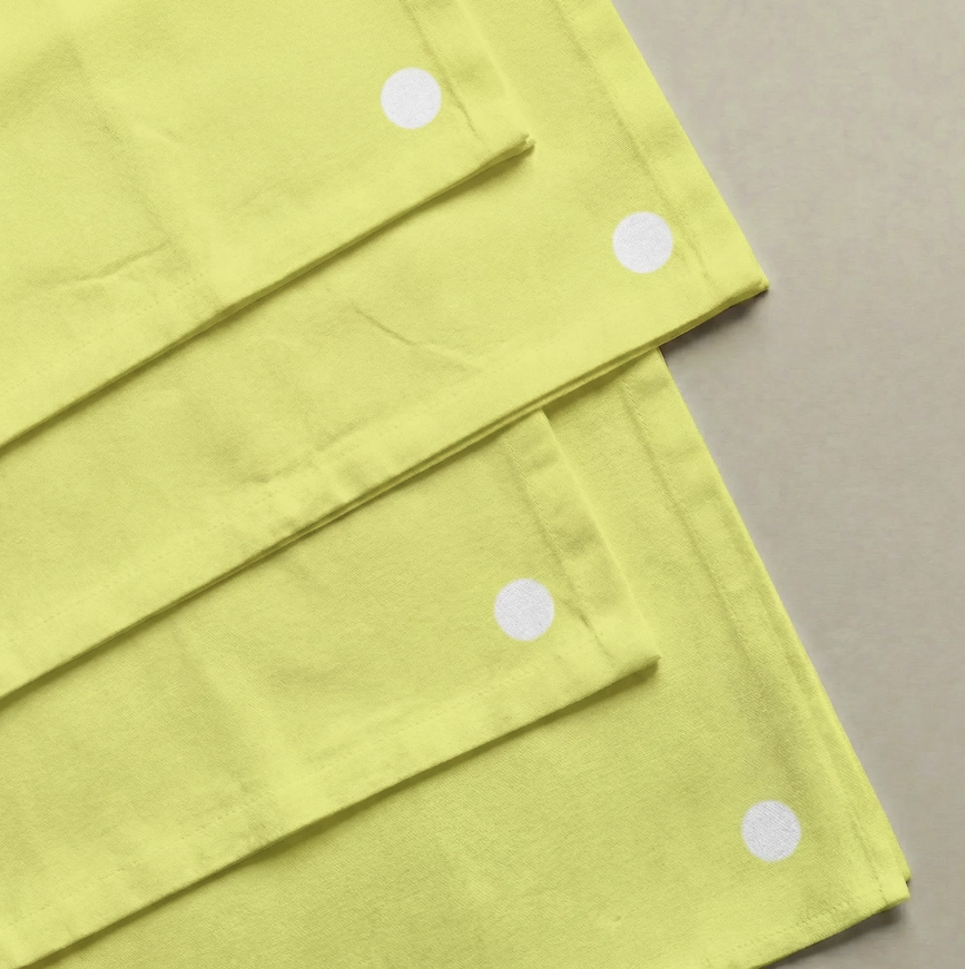 Lot de 4 serviettes de table coton jaune lime rond blanc