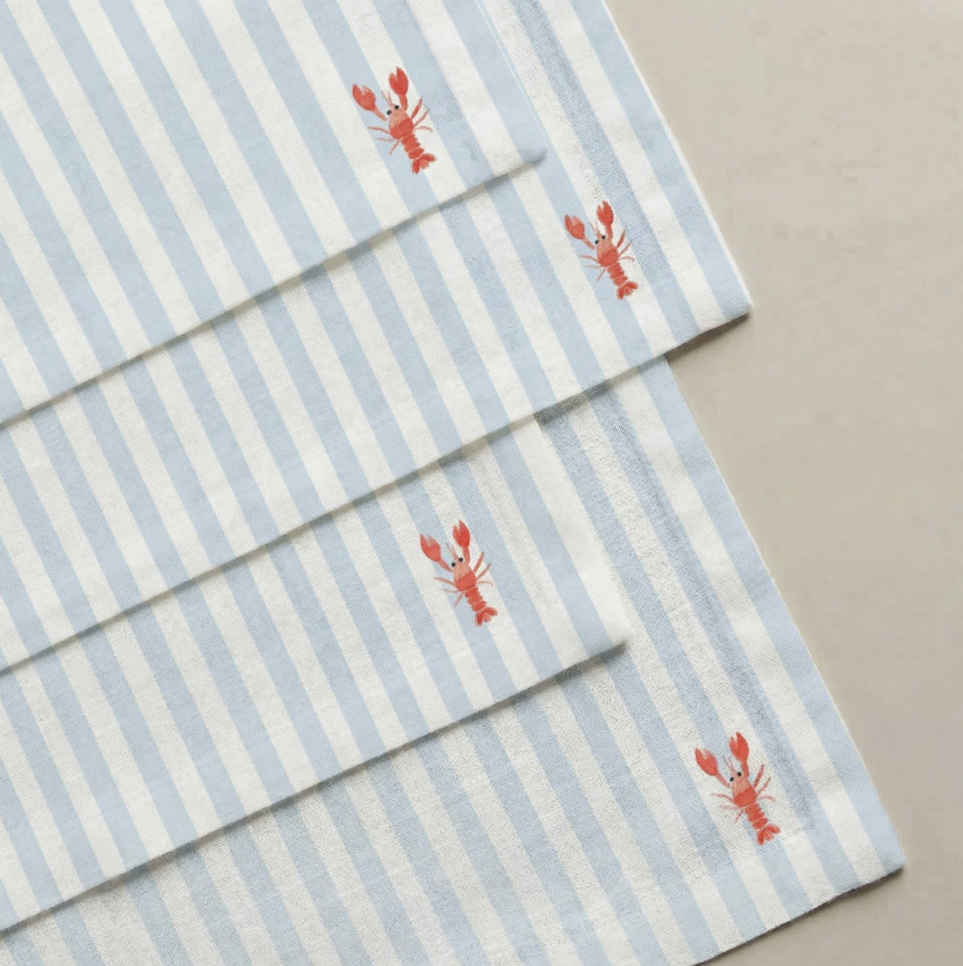 Lot de 4 serviettes de table coton rayure bleu homard