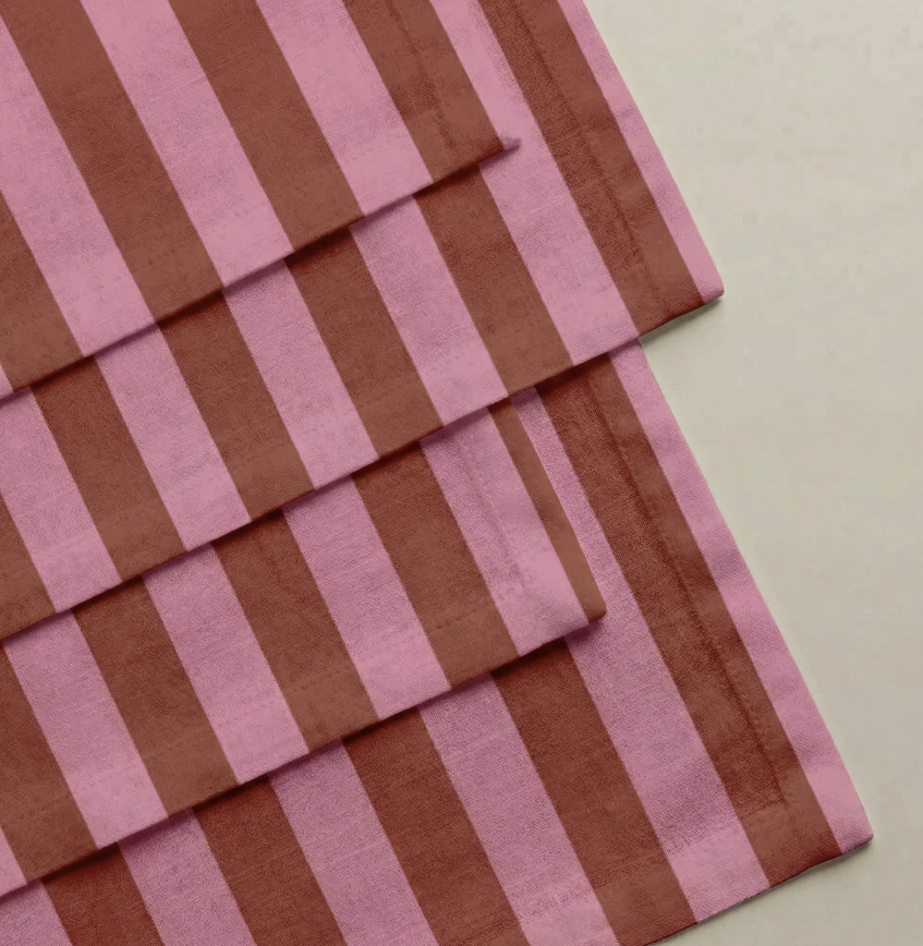 Lot de 4 serviettes de table coton rayure rose rouge bordeaux