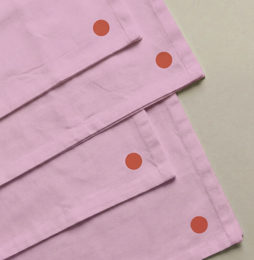 Lot de 4 serviettes de table coton rose bubblegum et rouge