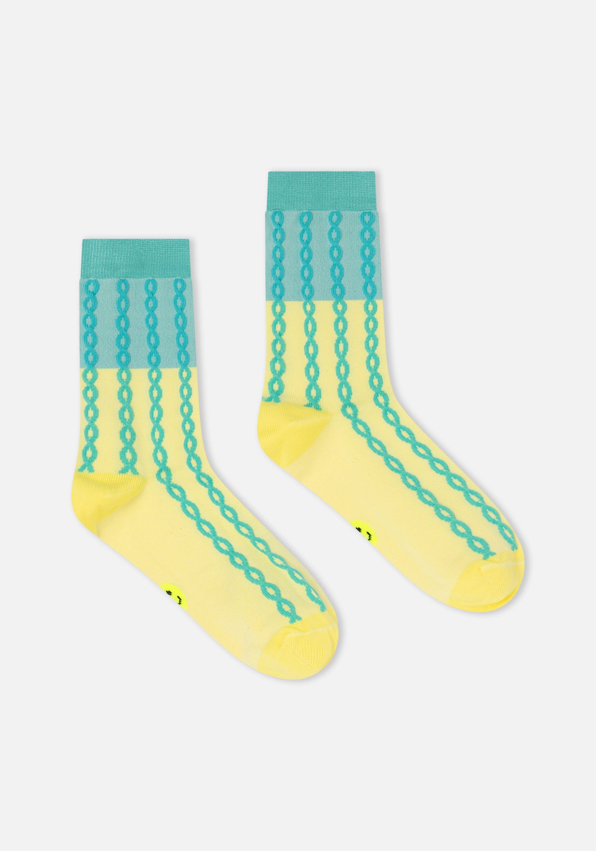 chaussettes smiley fluo jaune beurre/ turquoise