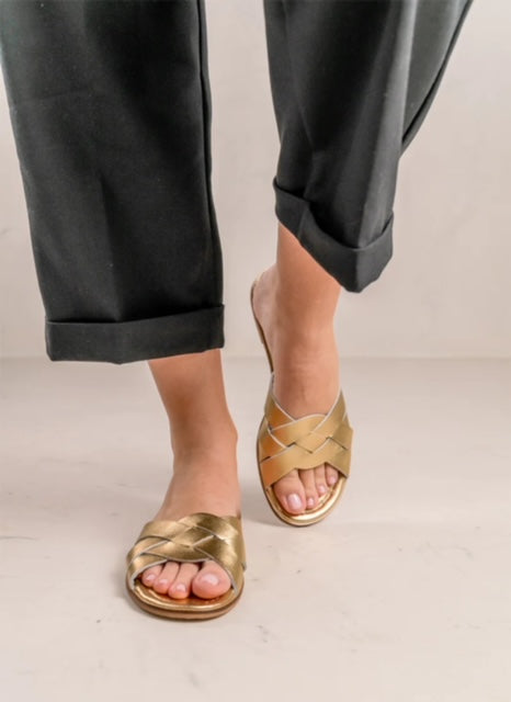 Mules Athena cuir tressé champagne