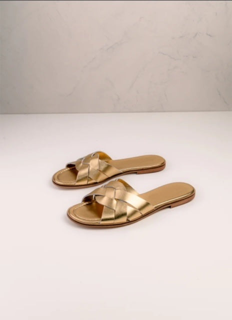 Mules Athena cuir tressé champagne
