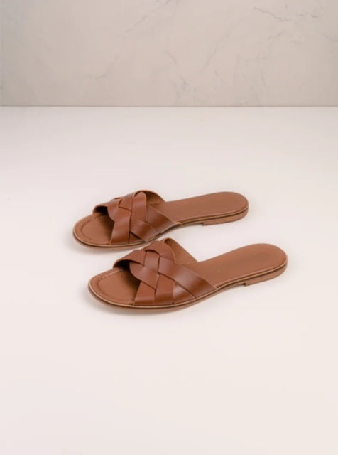 Mules Athena cuir tressé camel