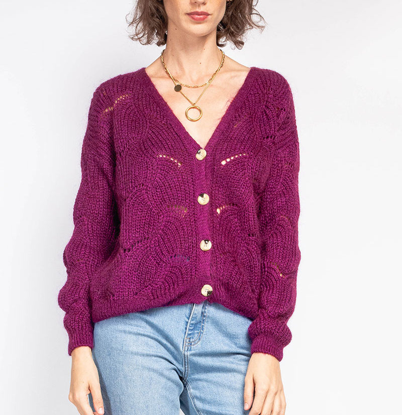 Cardigan gilet laine mélangée/ diff coloris