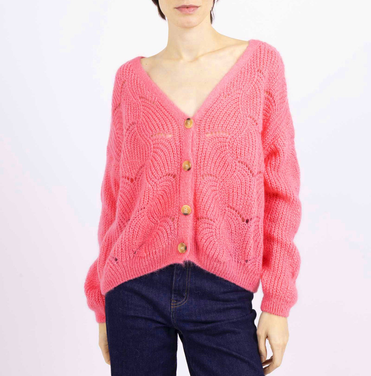 Cardigan gilet laine mélangée/ diff coloris