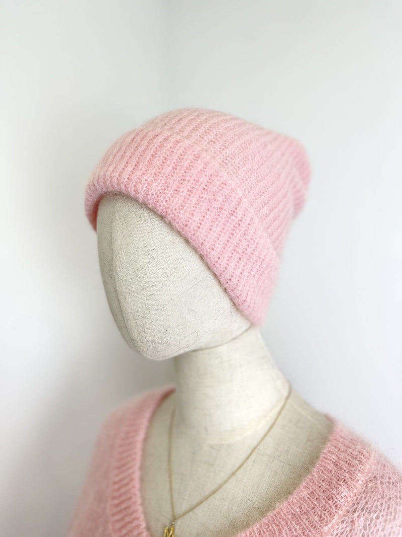 Bonnet fluffy mohair - rose pastel