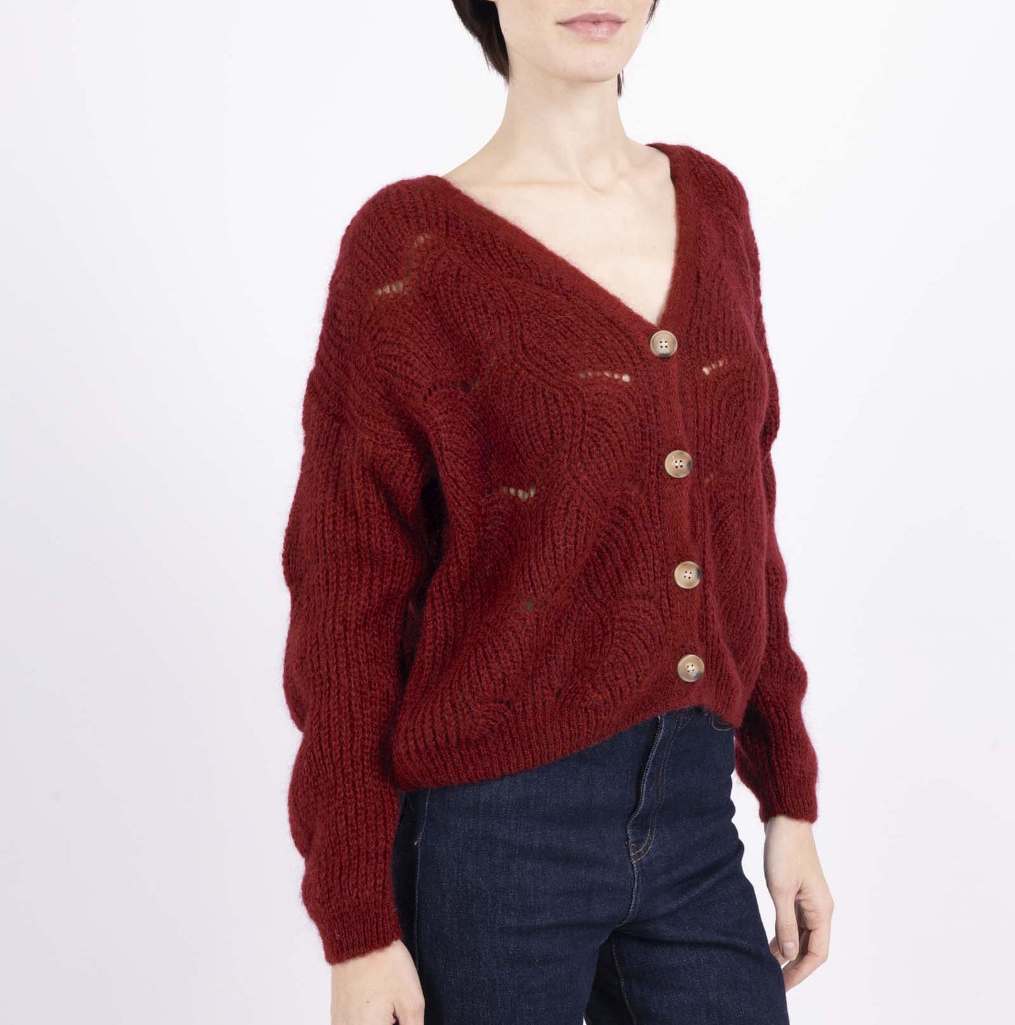 Cardigan gilet laine mélangée/ diff coloris