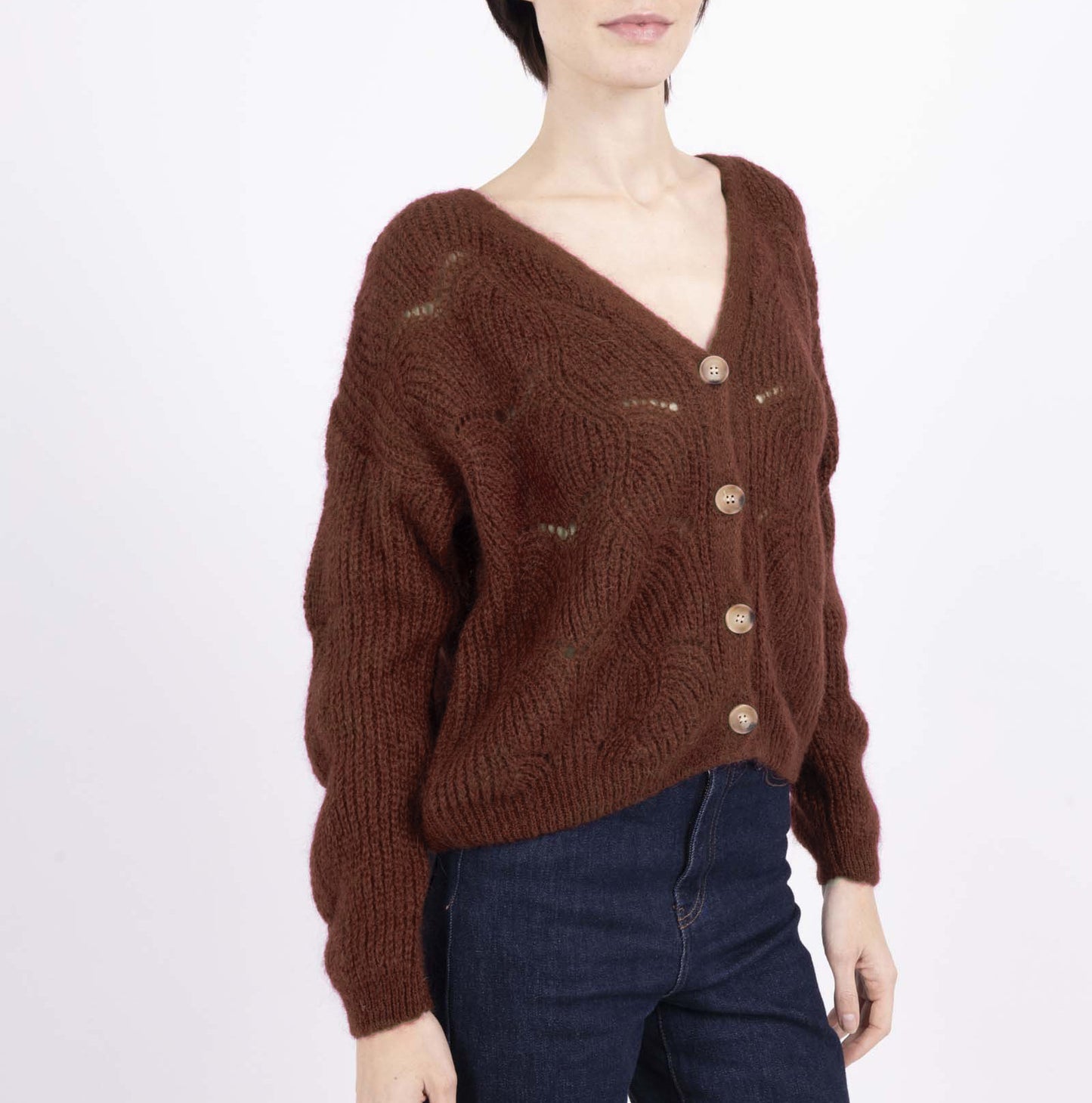 Cardigan gilet laine mélangée/ diff coloris