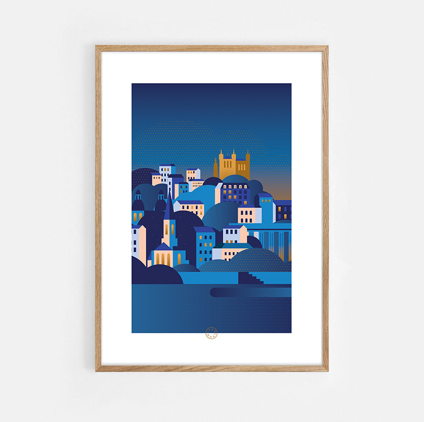 Affiche A3 Lyon Vieux Lyon Fourvière de nuit