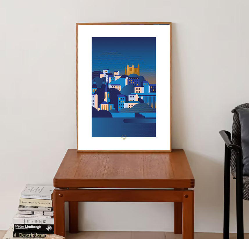 Affiche A3 Lyon Vieux Lyon Fourvière de nuit