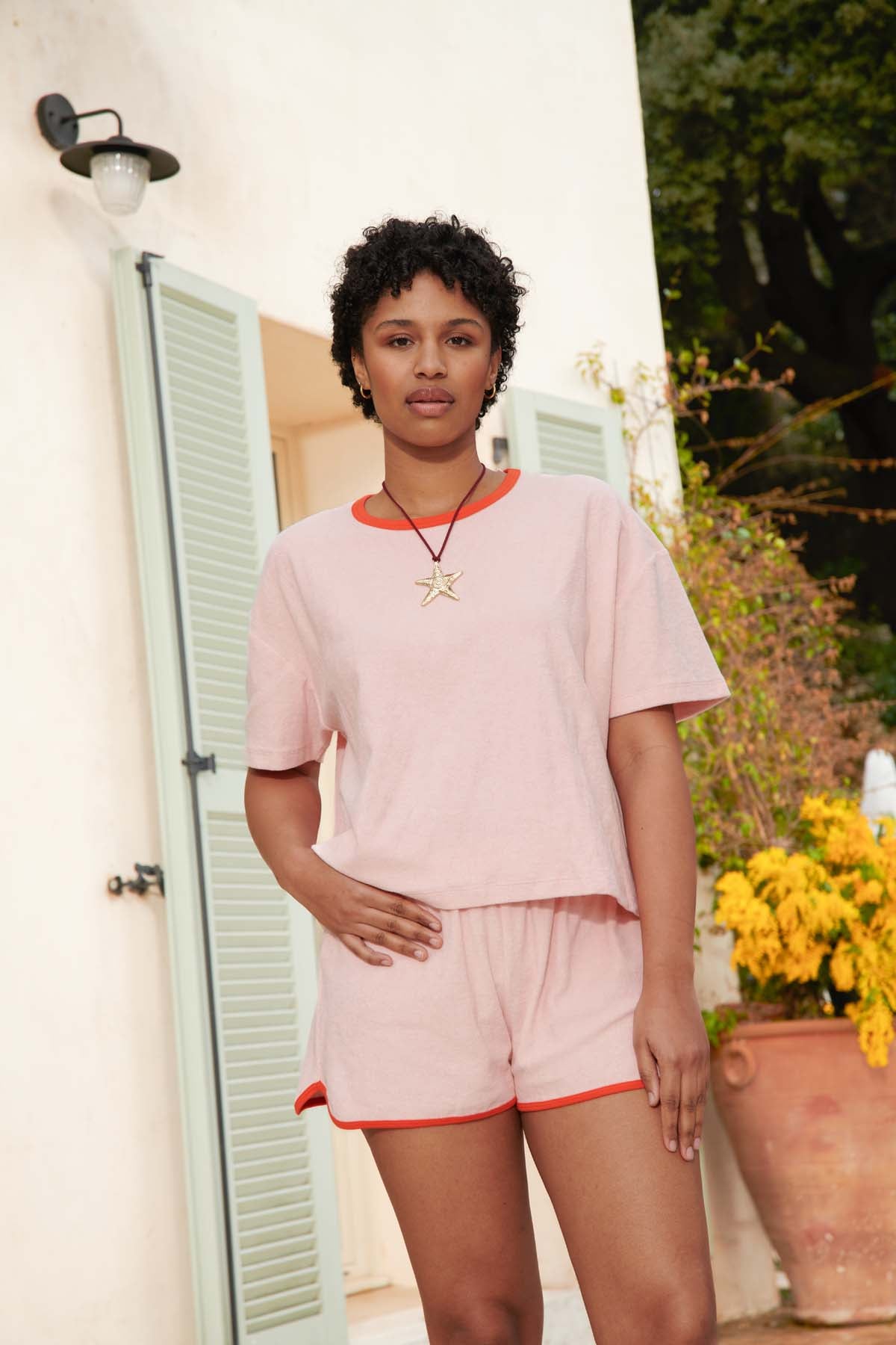 Ensemble chill / pyjama éponge coton bio rose rouge