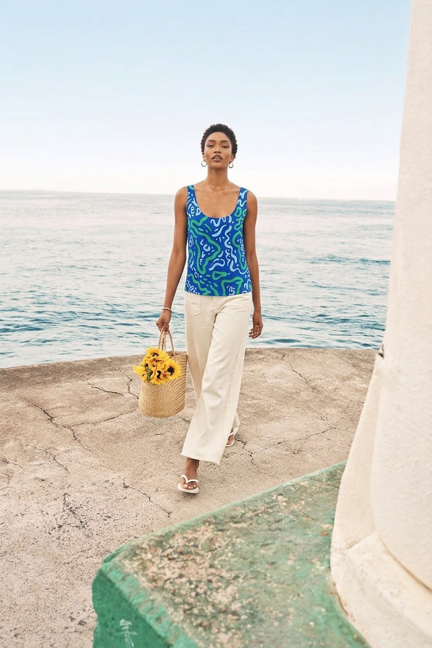 Top World Lover bleu vert 100% Tencel