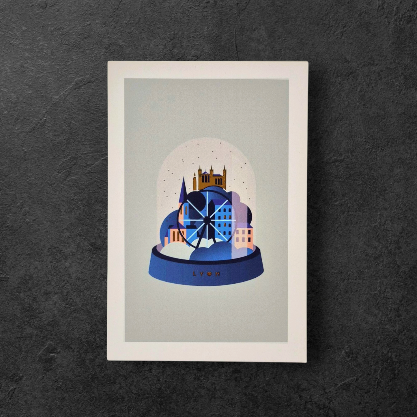 Carte boule à neige Lyon et reliefs dorés