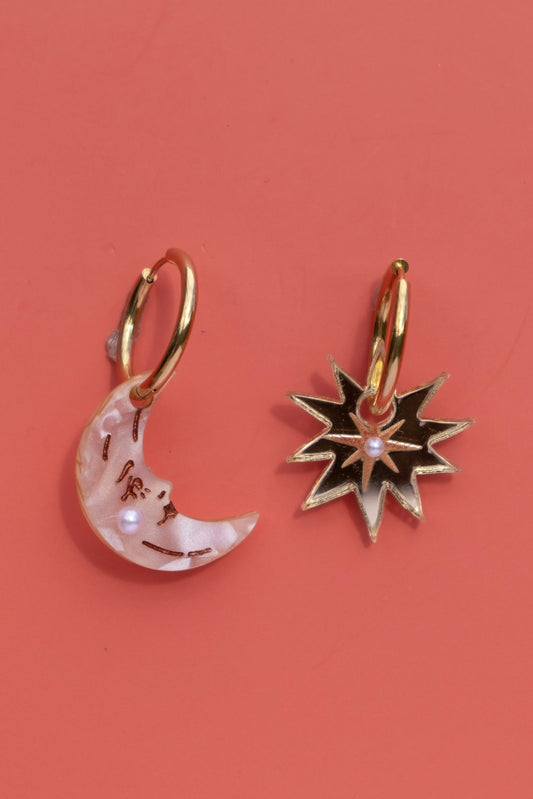 Boucles d'oreilles créoles lune et son étoile