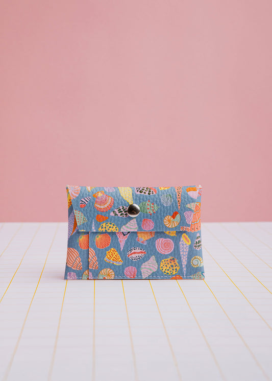 porte-carte Coquillages bleu