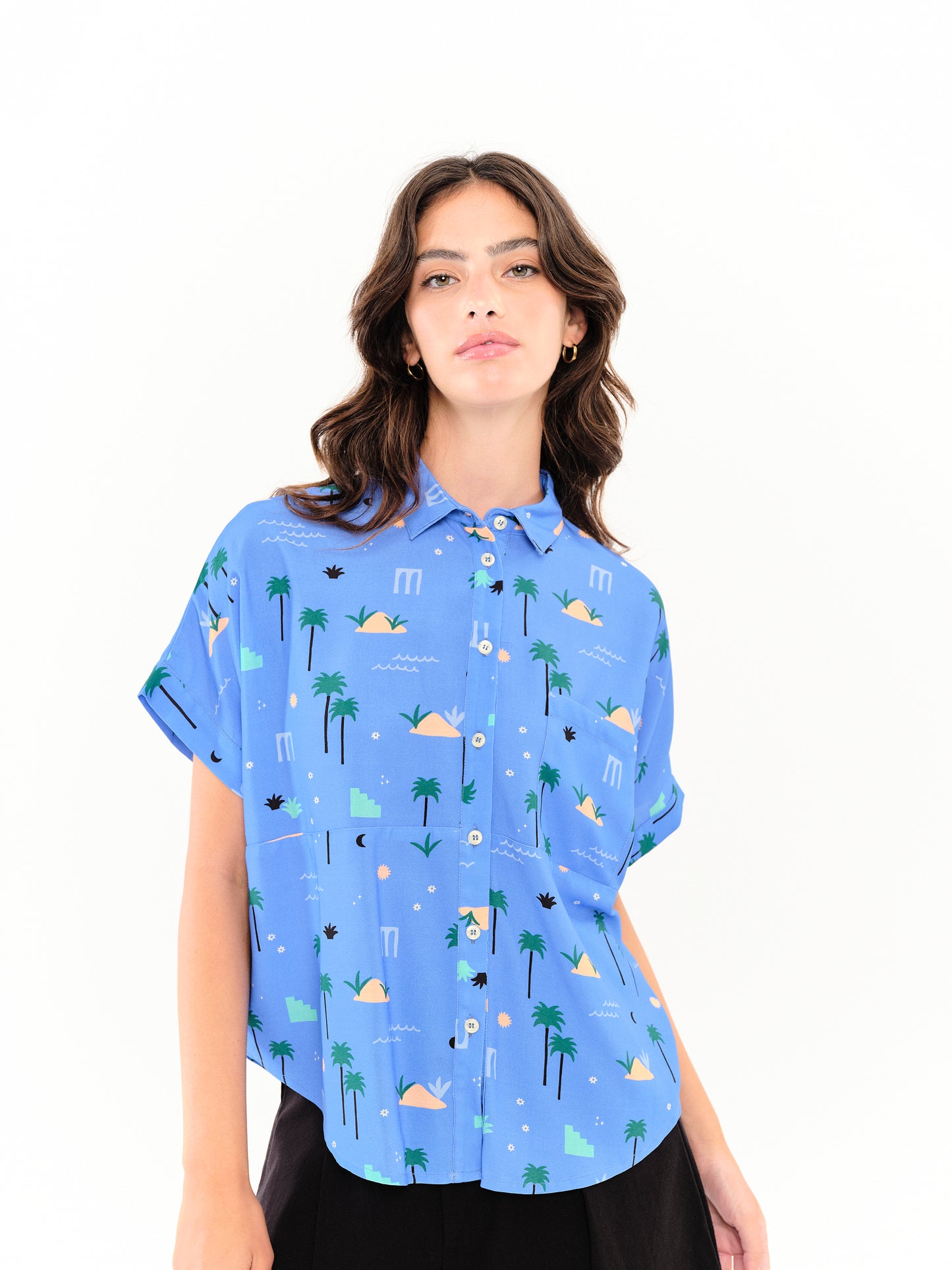 Chemise manches courtes Palm Springs azur