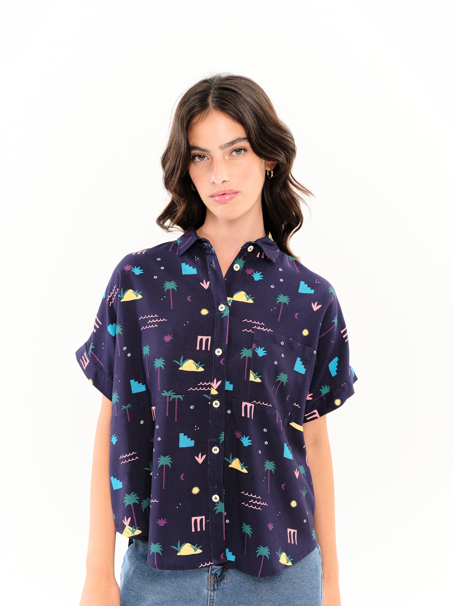 Chemise manches courtes Palm Springs navy